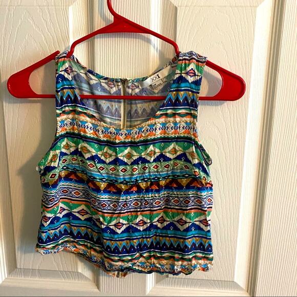 XXI Forever 21 Aztec Crop Top w/ Zipper Back Size Small - Picture 1 of 5